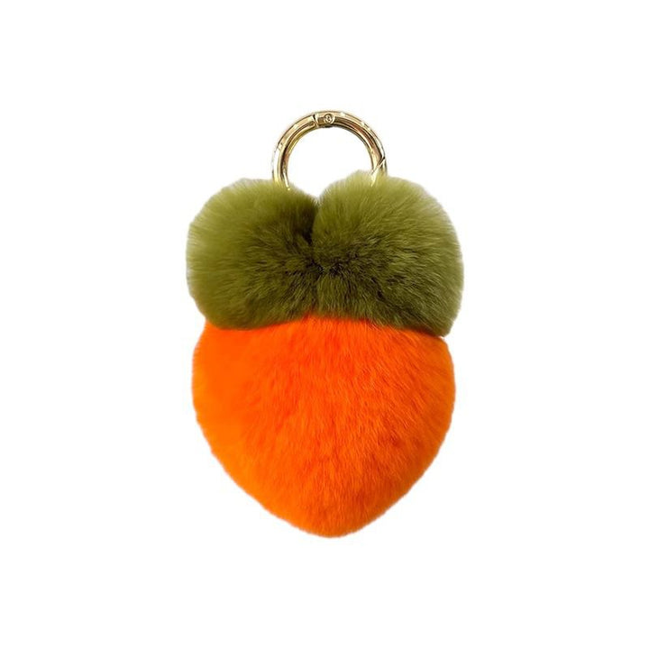 Cute Carrot Real Rabbit Fur Car Keychain Soft Plush Pom-Pom Bag Charm
