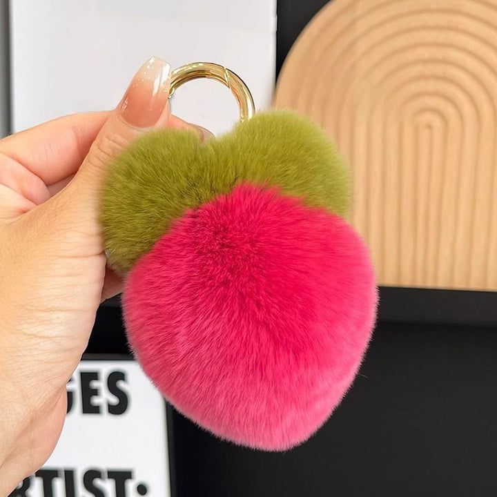 Cute Carrot Real Rabbit Fur Car Keychain Soft Plush Pom-Pom Bag Charm