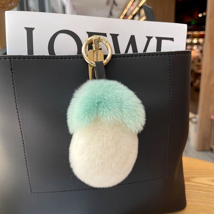 Fluffy Eggplant Real Rabbit Fur Car Keychain Cute Vegetable Style Bag Charm