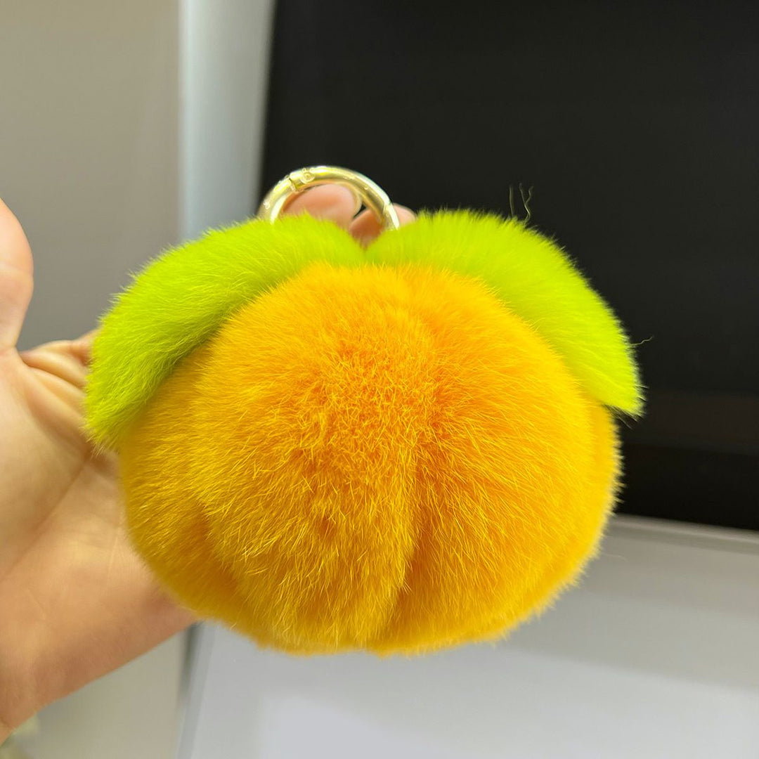 Genuine Rabbit Fur Pumpkin Keychain Fluffy Cute Backpack Charm Gift