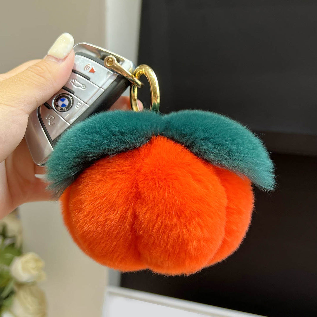 Genuine Rabbit Fur Pumpkin Keychain Fluffy Cute Backpack Charm Gift