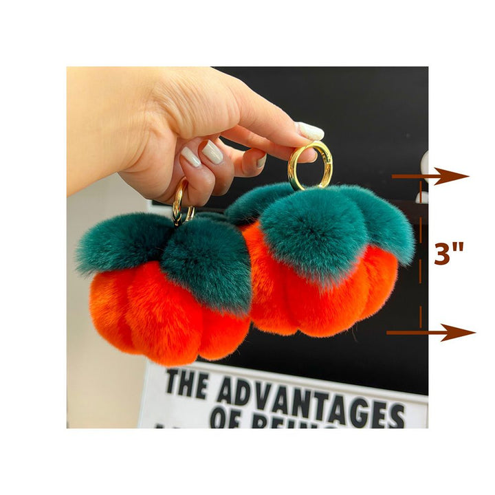 Genuine Rabbit Fur Pumpkin Keychain Fluffy Cute Backpack Charm Gift
