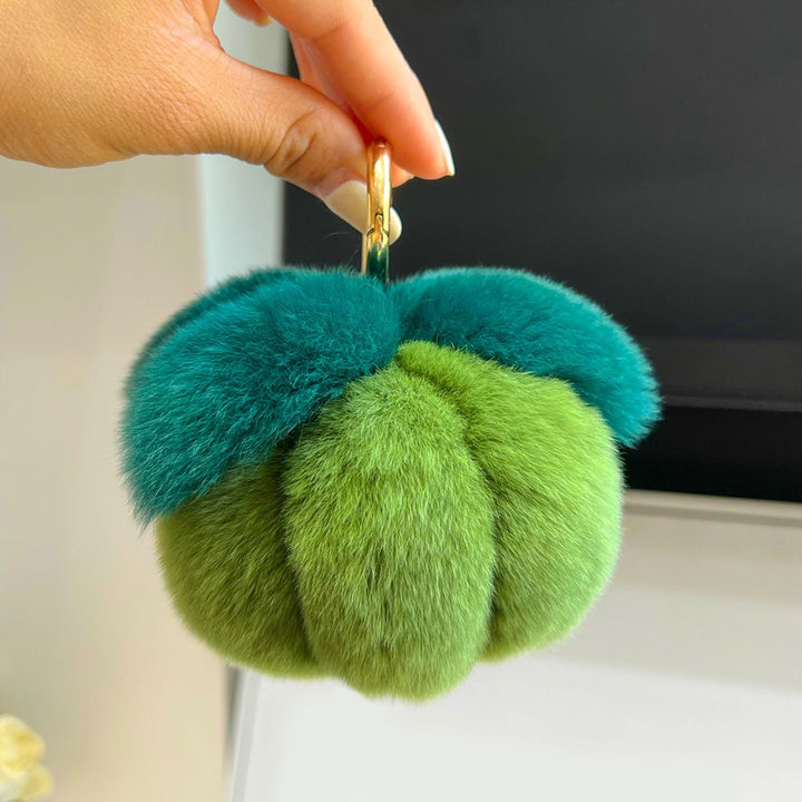 Genuine Rabbit Fur Pumpkin Keychain Fluffy Cute Backpack Charm Gift