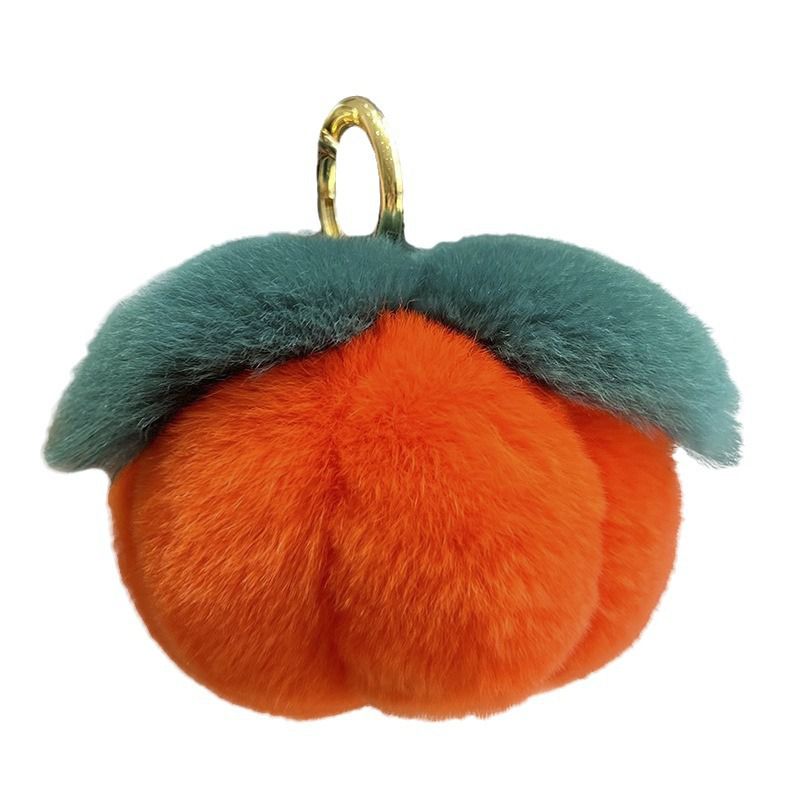 Genuine Rabbit Fur Pumpkin Keychain Fluffy Cute Backpack Charm Gift