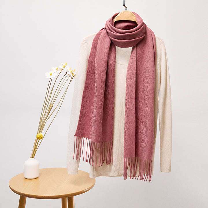 Basic Solid Color Long Cashmere Scarf with Tassels