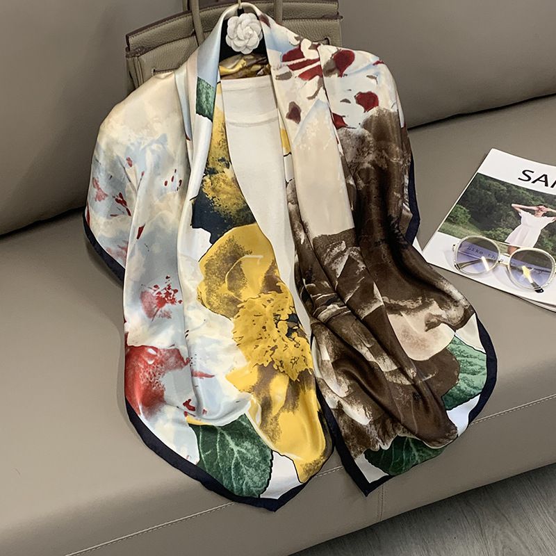 43" x 43" Printed 100% Mulberry Silk Square Scarf for Women Large Luxury Headscarf & Shawl