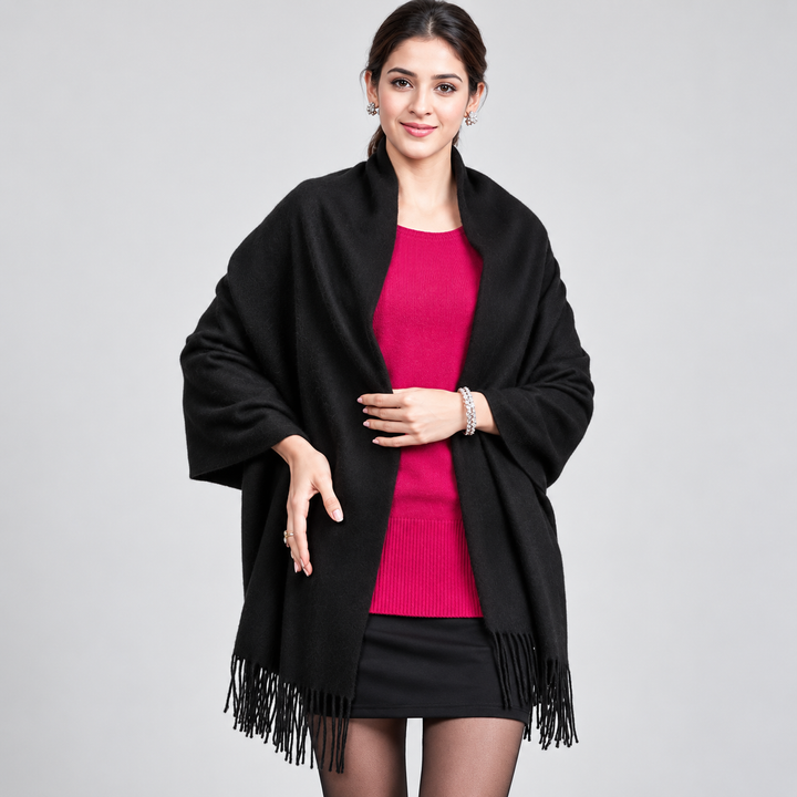Ladies Classic Cashmere Travel Wrap with Tassels