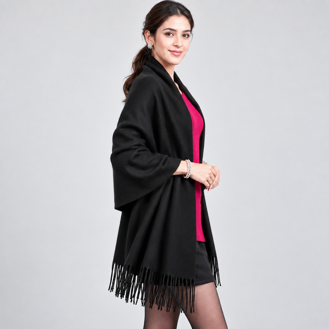 Ladies Classic Cashmere Travel Wrap with Tassels