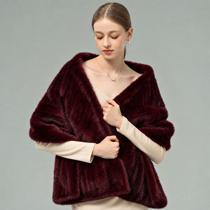 Women’s Real Mink Fur Shawl Genuine Knitted Mink Fur Wrap Stole Shoulder Cape