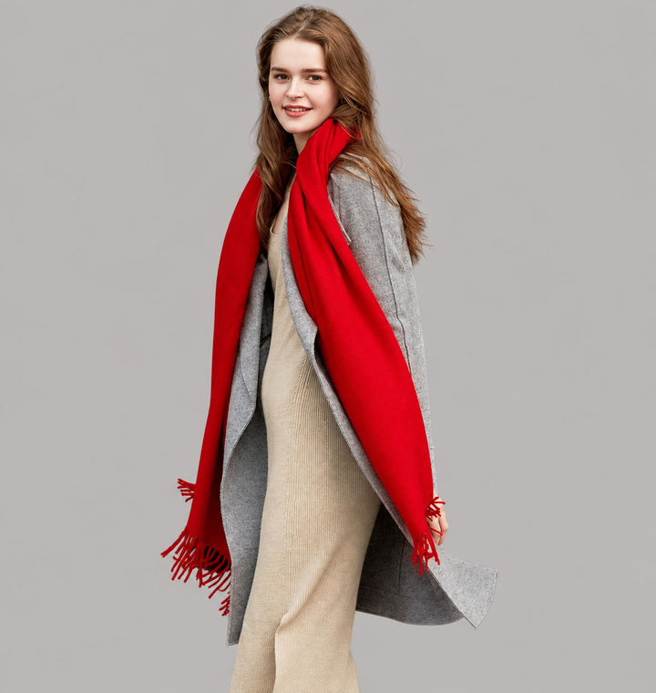 Classic Long Cashmere Scarf with Tassels