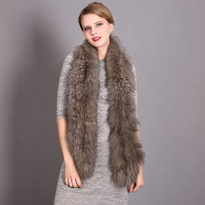 Women's Classic Long Fox Fur Scarf Long Plush Fur Stole Wrap for Women