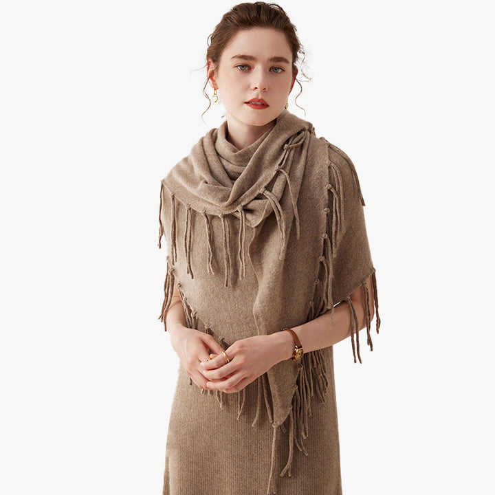 Thickened 100% Cashmere Triangle Shawl Scarf with Chic Tassels