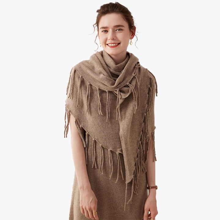 Thickened 100% Cashmere Triangle Shawl Scarf with Chic Tassels