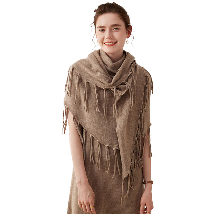 Women's Thickened 100% Cashmere Fringed Shawl Scarf