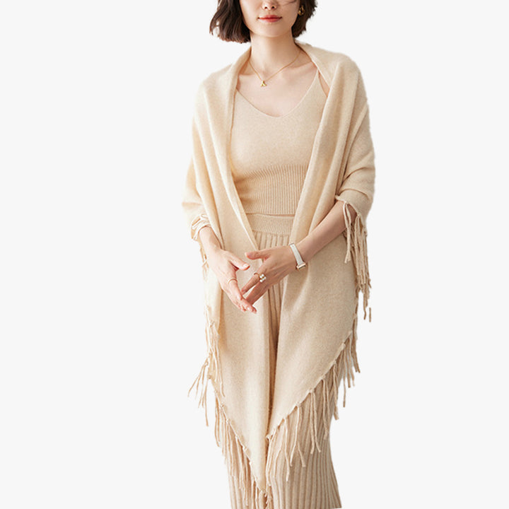 Thickened 100% Cashmere Triangle Shawl Scarf with Chic Tassels