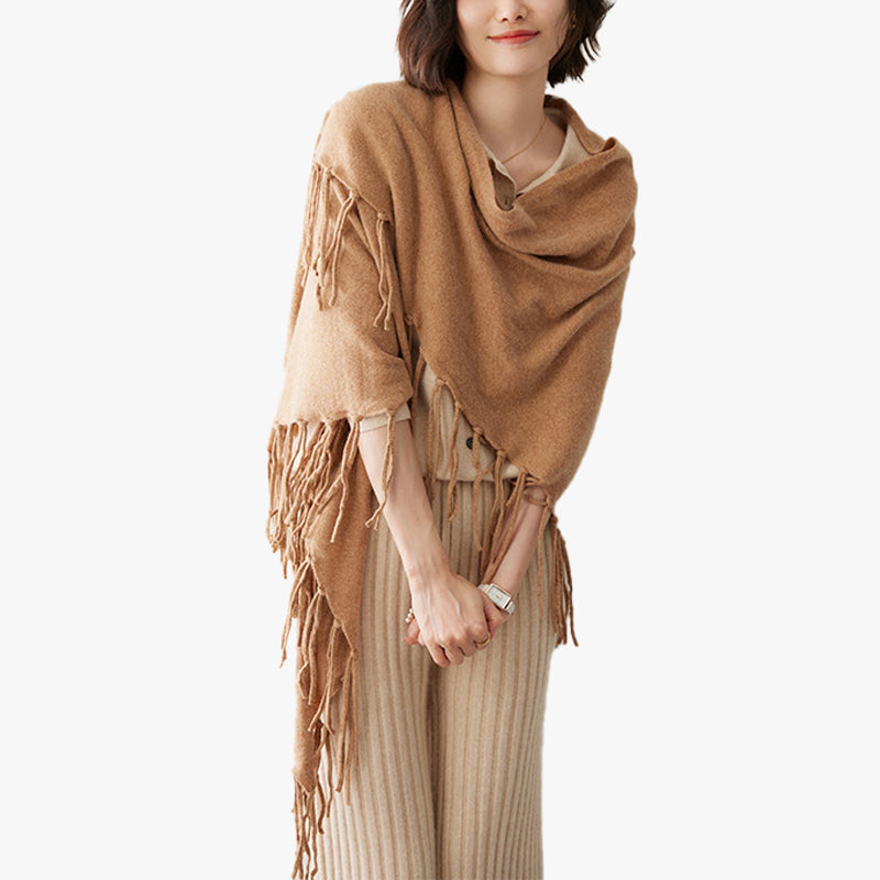 Thickened 100% Cashmere Triangle Shawl Scarf with Chic Tassels