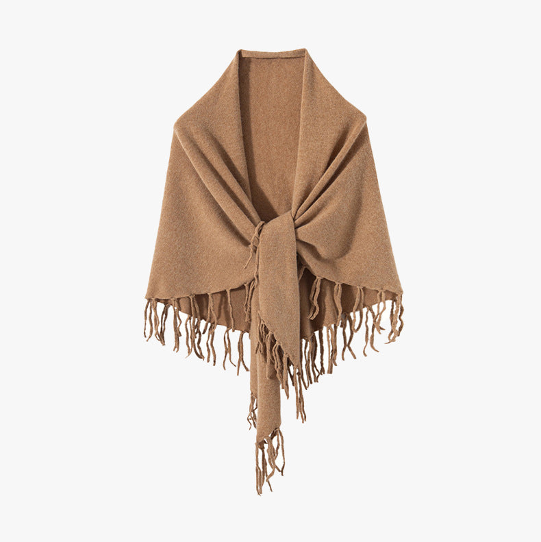 Thickened 100% Cashmere Triangle Shawl Scarf with Chic Tassels