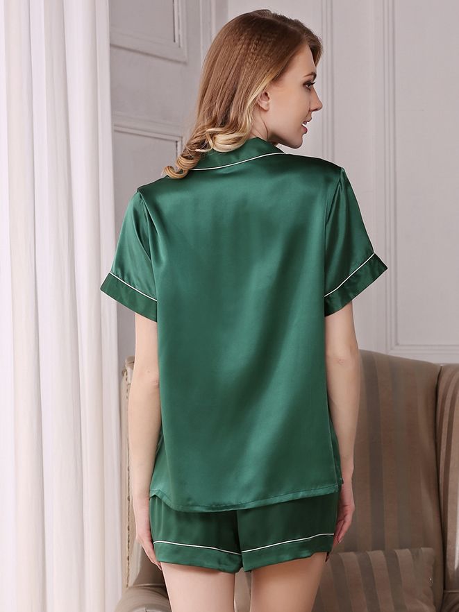 19 Momme Classic Silk Pajama Shorts Set with Trimming