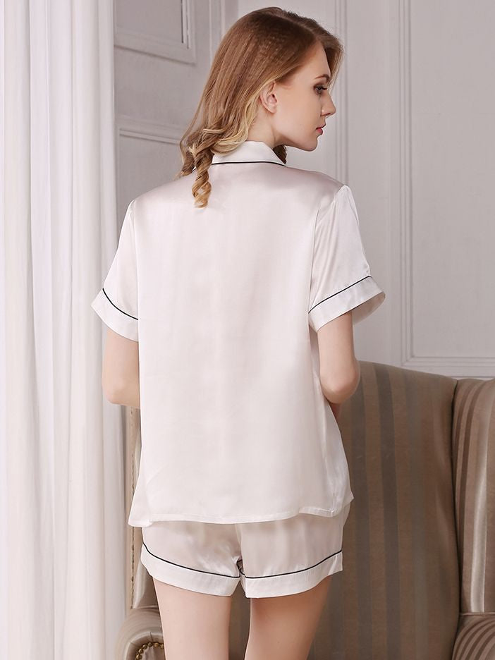 19 Momme Classic Silk Pajama Shorts Set with Trimming