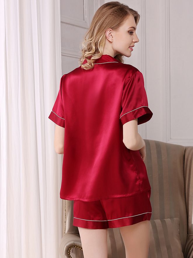 19 Momme Classic Silk Pajama Shorts Set with Trimming