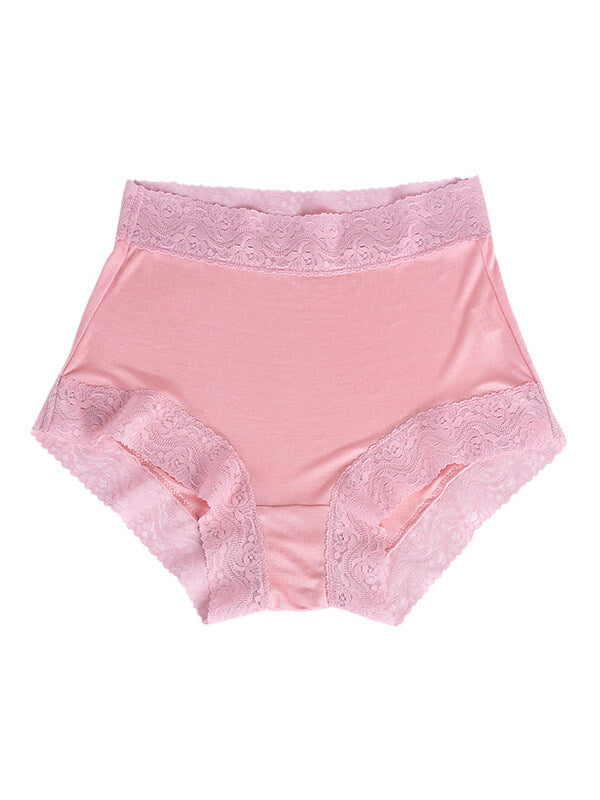 Women Soft Lace Trimmed Mid-waist Knitted Silk Underwear