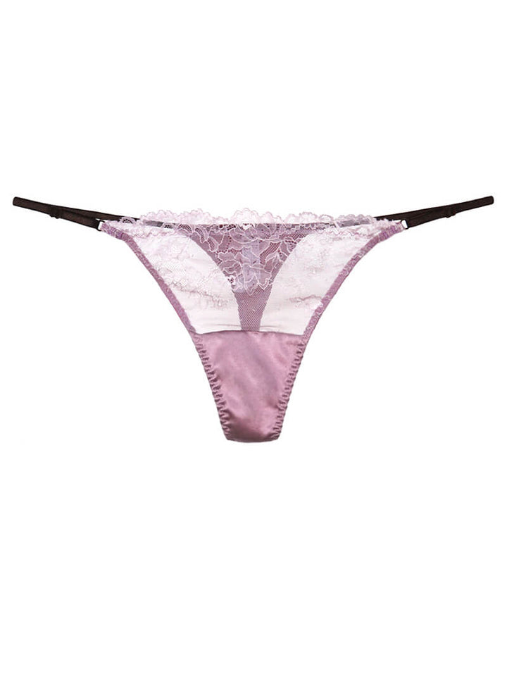 Floral Mesh Silk Thong Panty