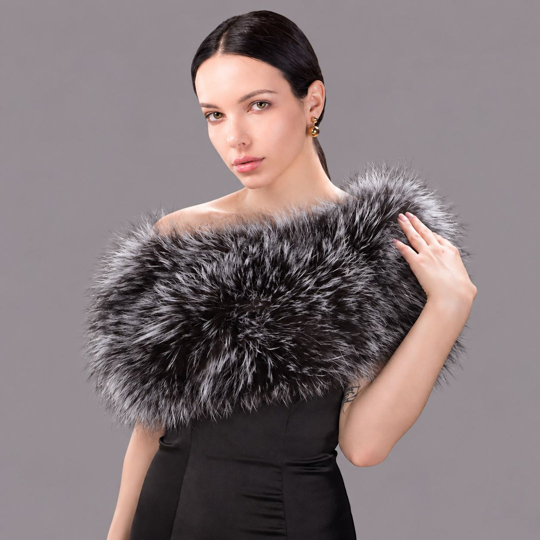 Women’s Real Raccoon Fur Wrap Shawl Natural Color Fur Stole Cape Collar