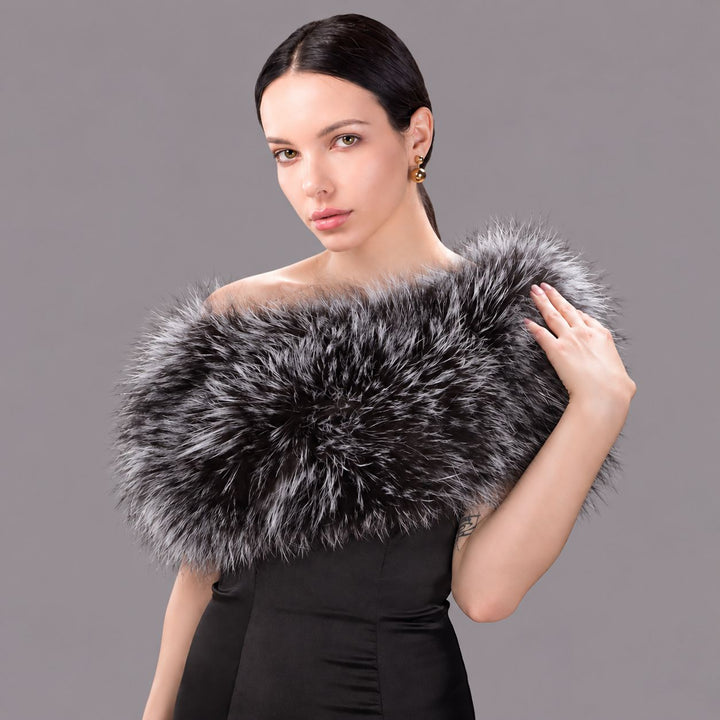 Women’s Real Raccoon Fur Wrap Shawl Natural Color Fur Stole Cape Collar