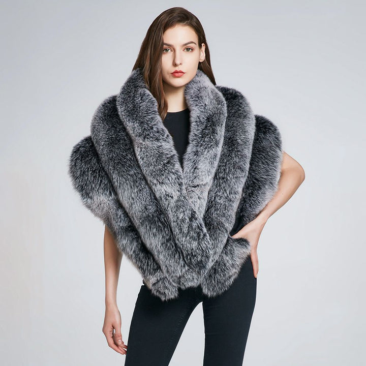 Luxury Real Fox Fur Shawl Wrap for Women Plush Evening Cape Stole