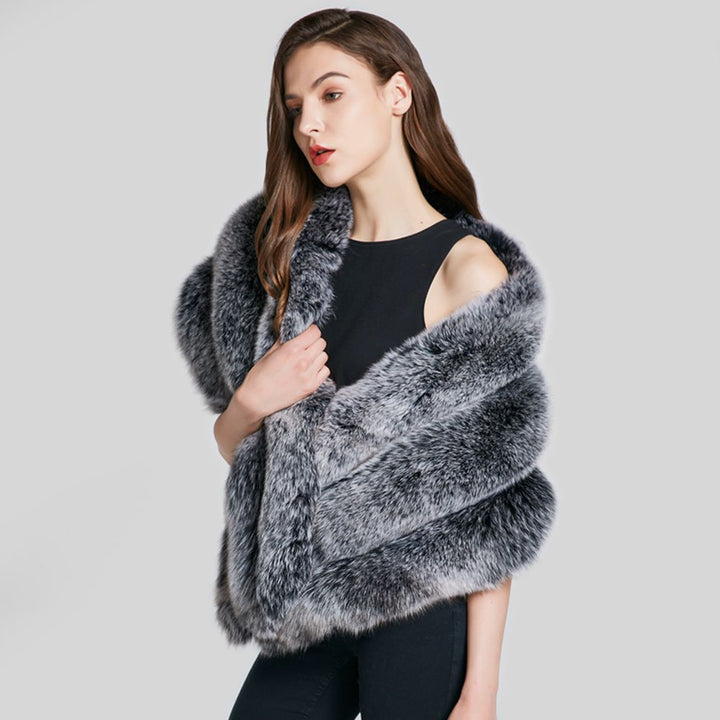 Luxury Real Fox Fur Shawl Wrap for Women Plush Evening Cape Stole