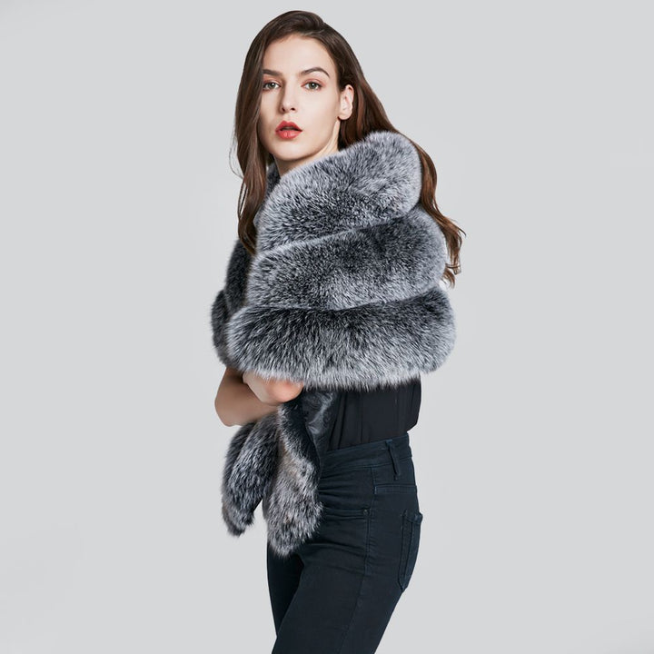 Luxury Real Fox Fur Shawl Wrap for Women Plush Evening Cape Stole