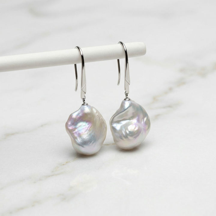 Minimal Silver Freshwater Baroque Real Pearl Hook Earrings