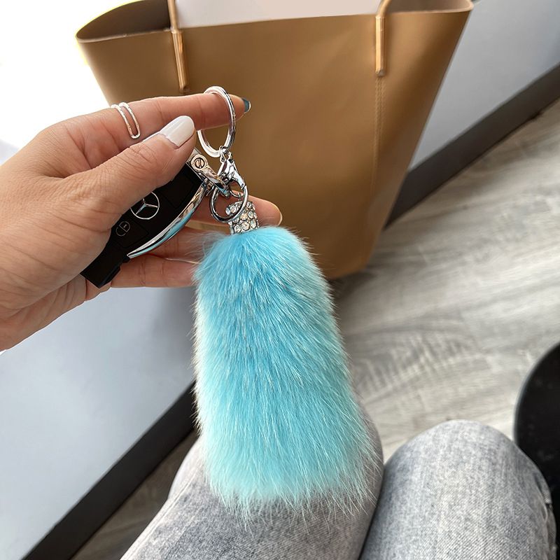 Genuine Fox Fur Keychain Fluffy Pom-Pom Luxury Bag Charm Plush Tail