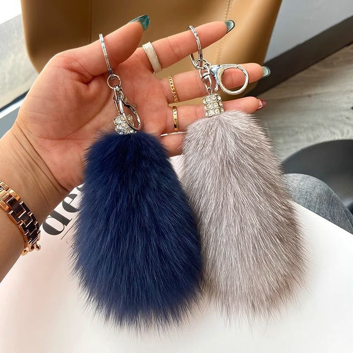 Genuine Fox Fur Keychain Fluffy Pom-Pom Luxury Bag Charm Plush Tail