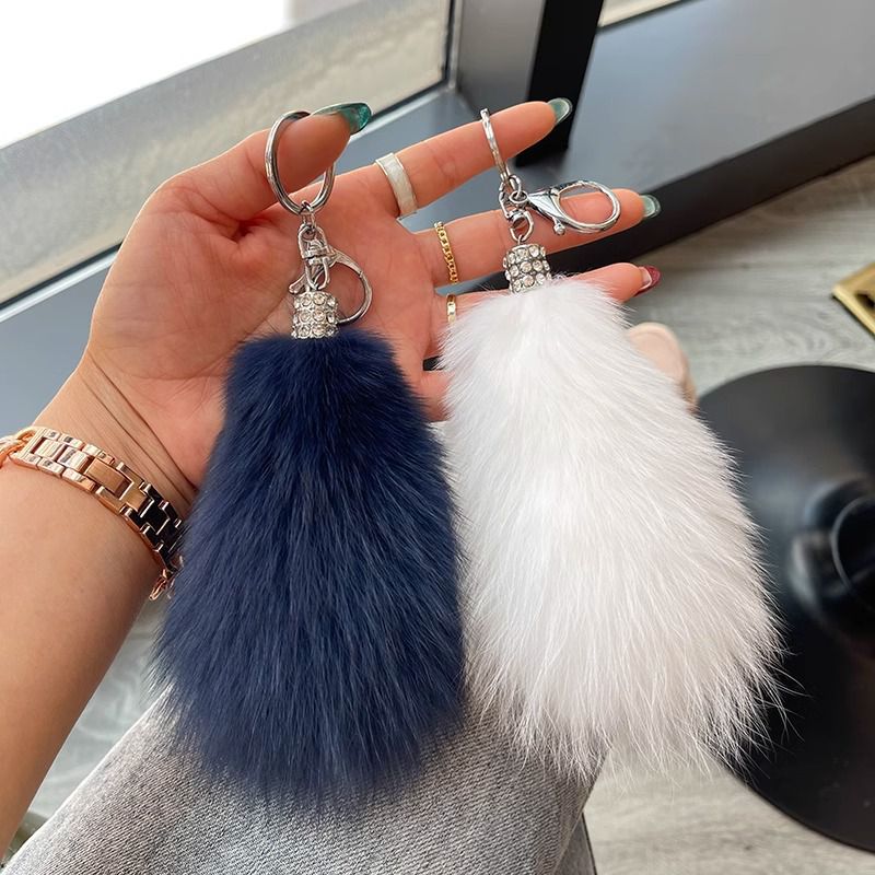 Genuine Fox Fur Keychain Fluffy Pom-Pom Luxury Bag Charm Plush Tail