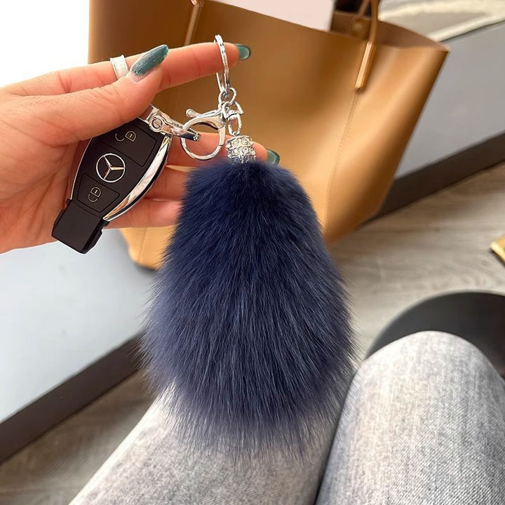 Genuine Fox Fur Keychain Fluffy Pom-Pom Luxury Bag Charm Plush Tail