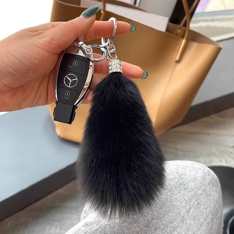 Genuine Fox Fur Keychain Fluffy Pom-Pom Luxury Bag Charm Plush Tail