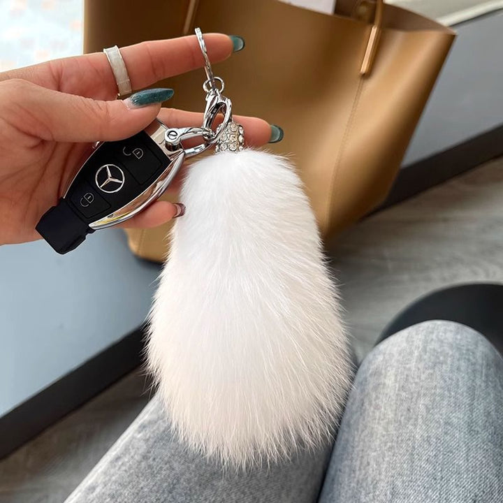 Genuine Fox Fur Keychain Fluffy Pom-Pom Luxury Bag Charm Plush Tail