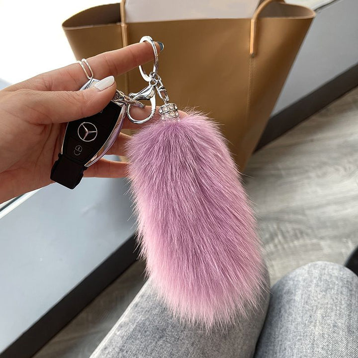 Genuine Fox Fur Keychain Fluffy Pom-Pom Luxury Bag Charm Plush Tail
