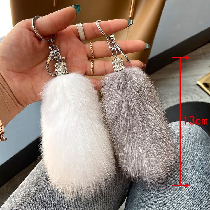 Genuine Fox Fur Keychain Fluffy Pom-Pom Luxury Bag Charm Plush Tail