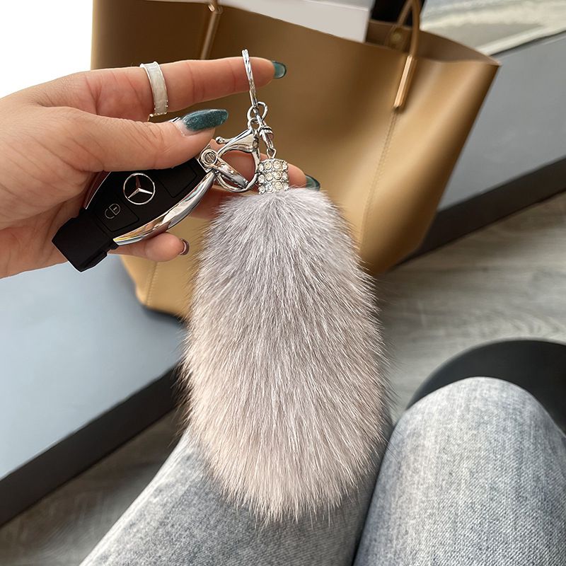 Genuine Fox Fur Keychain Fluffy Pom-Pom Luxury Bag Charm Plush Tail