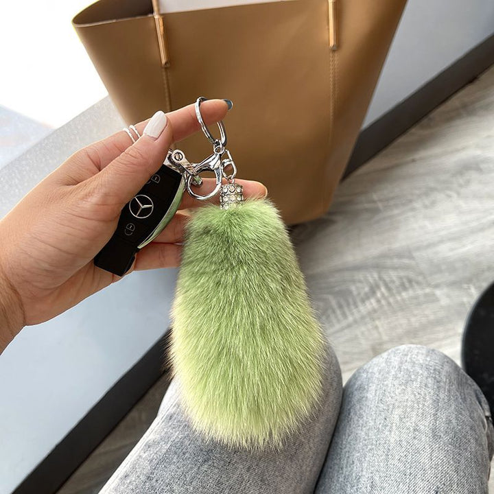 Genuine Fox Fur Keychain Fluffy Pom-Pom Luxury Bag Charm Plush Tail