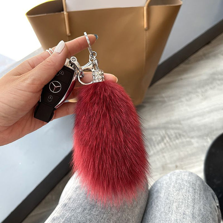 Genuine Fox Fur Keychain Fluffy Pom-Pom Luxury Bag Charm Plush Tail