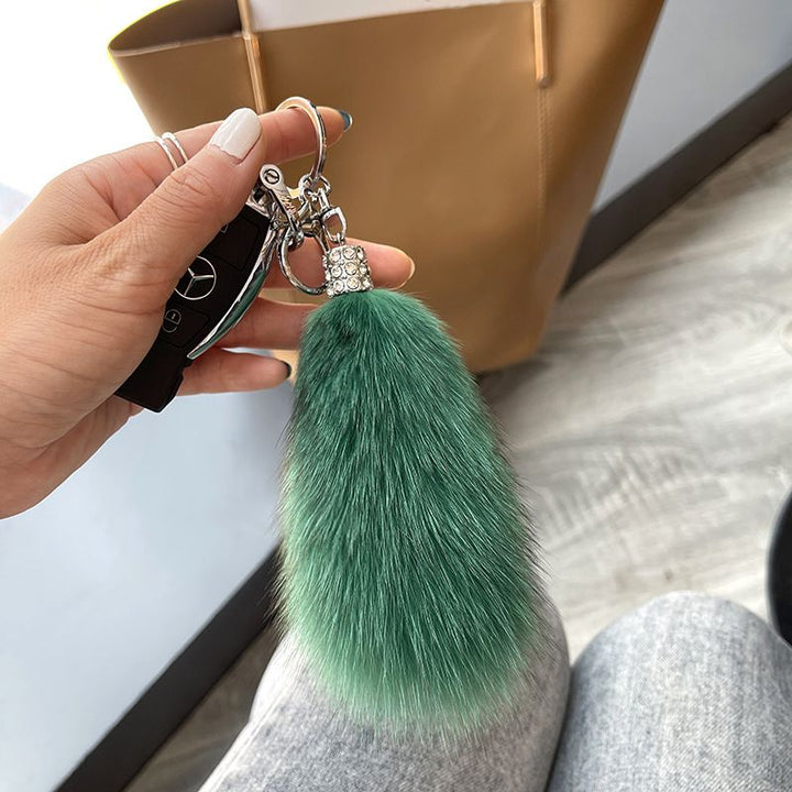 Genuine Fox Fur Keychain Fluffy Pom-Pom Luxury Bag Charm Plush Tail