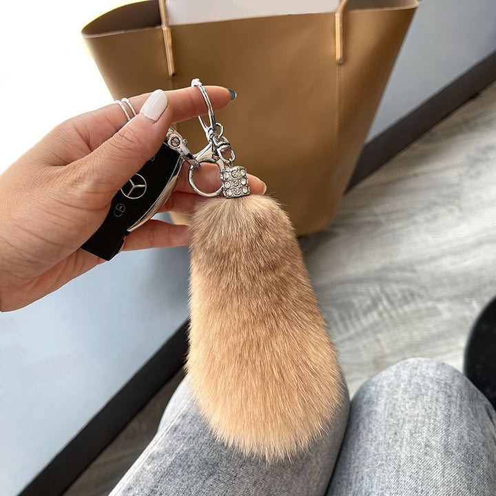 Genuine Fox Fur Keychain Fluffy Pom-Pom Luxury Bag Charm Plush Tail