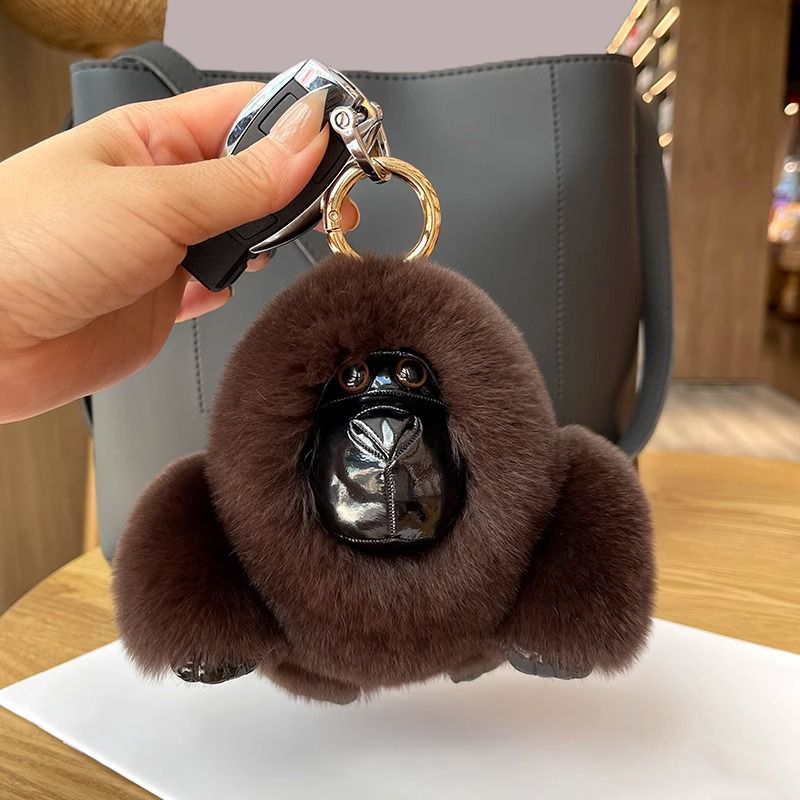 Genuine Rabbit Fur Monkey Keychain Mink Fur Gorilla Keychain High Quality Luxury Fluffy Plush Bag Charm