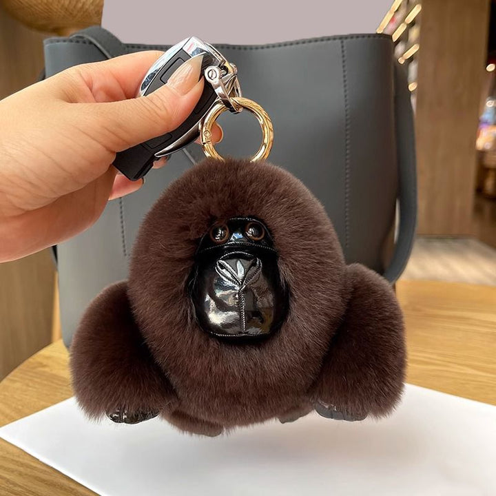 Genuine Rabbit Fur Monkey Keychain Mink Fur Gorilla Keychain High Quality Luxury Fluffy Plush Bag Charm