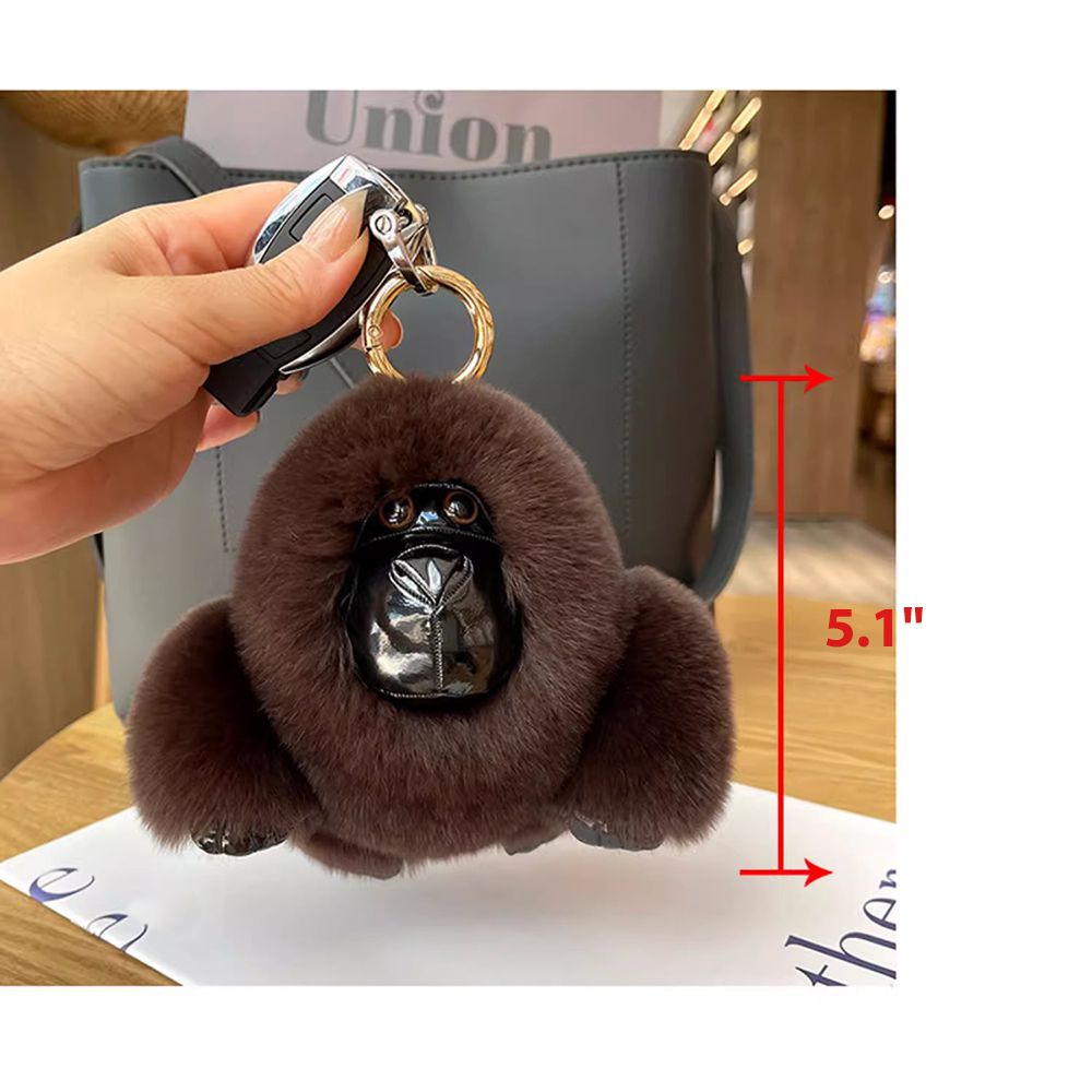 Genuine Rabbit Fur Monkey Keychain Mink Fur Gorilla Keychain High Quality Luxury Fluffy Plush Bag Charm