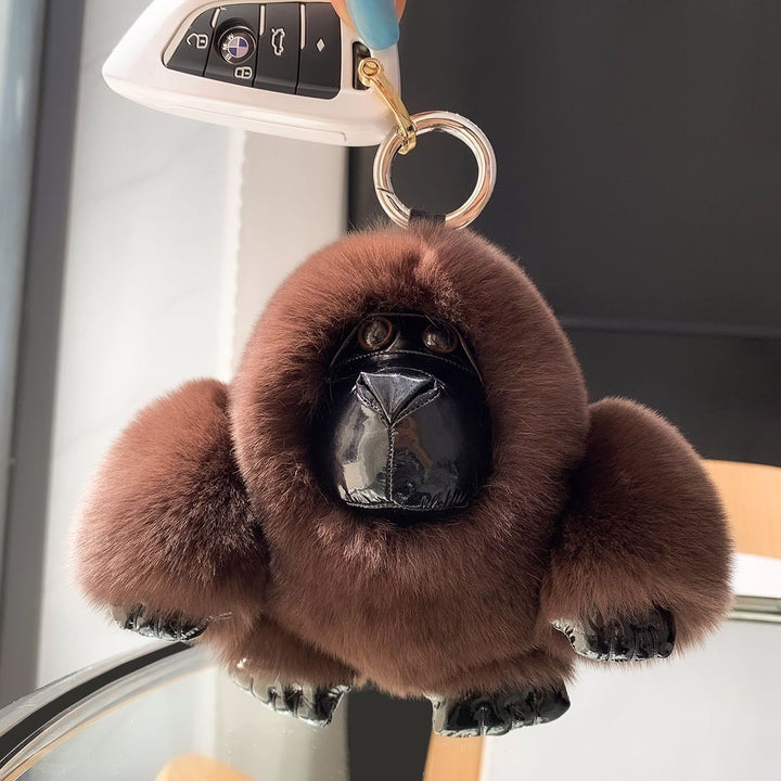 Genuine Rabbit Fur Monkey Keychain Mink Fur Gorilla Keychain High Quality Luxury Fluffy Plush Bag Charm