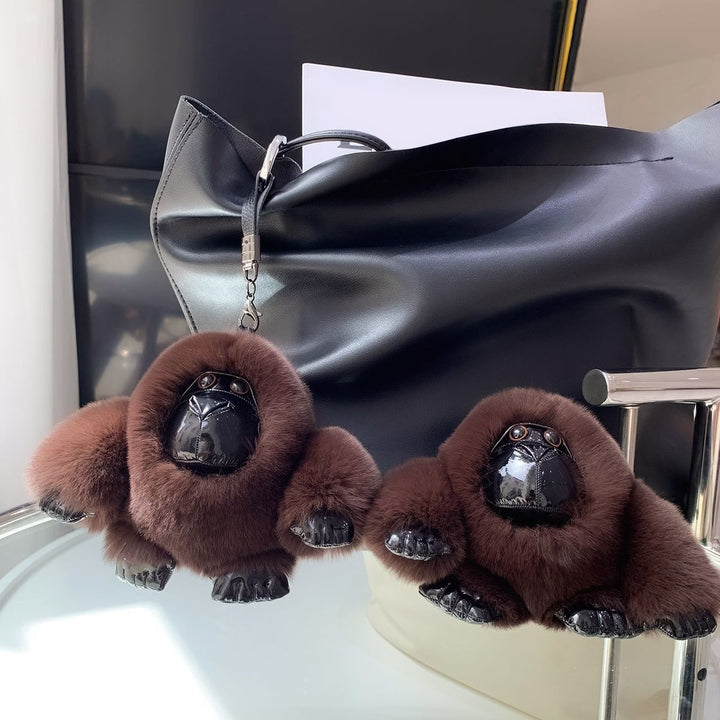 Genuine Rabbit Fur Monkey Keychain Mink Fur Gorilla Keychain High Quality Luxury Fluffy Plush Bag Charm
